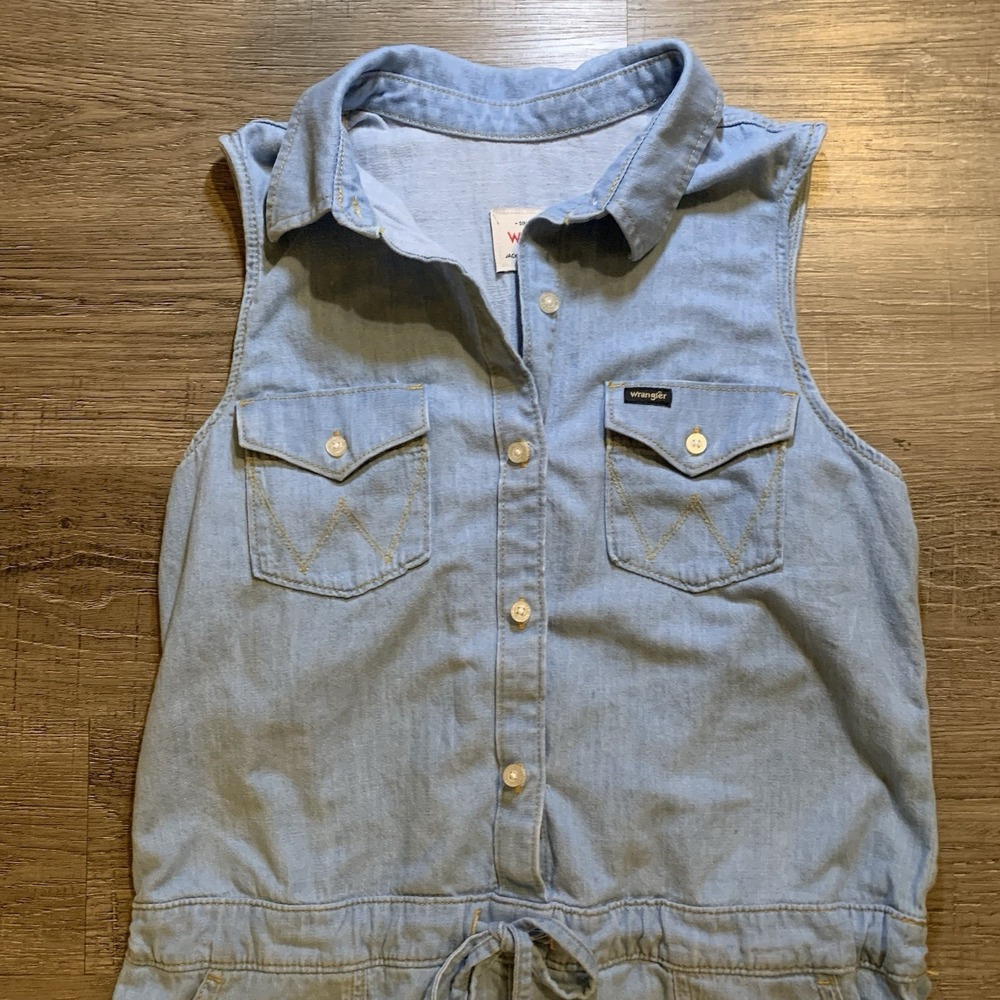 Vtg Wrangler Denim Romper Jumpsuit Shorts Size S - Picture 2 of 5